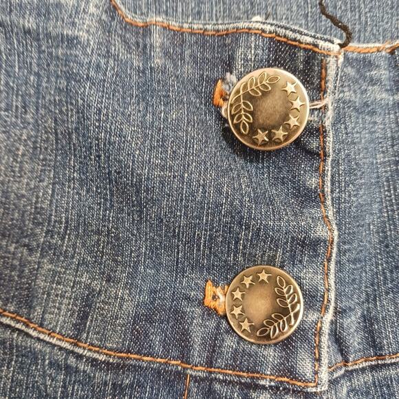 Y2K GAUCHOS Coullotes Jrs Sz XL Denim Stretch Spandex RHINESTONES Sun Fade - Picture 8 of 16